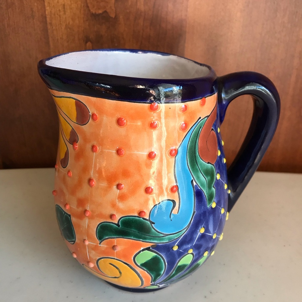 Vintage Vibrant Colorful Hobnail Hand Made Mexican Pottery Pitcher - Picture 6 of 8